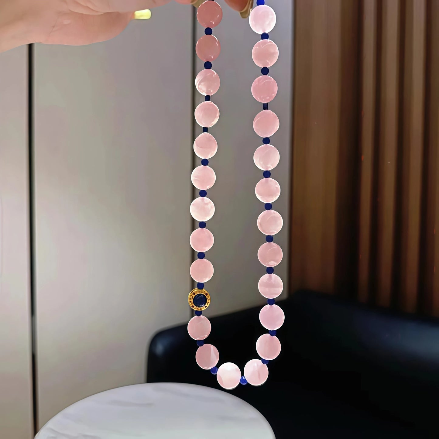 Rose Quartz Lapis Lazuli Elastic Necklace Bracelet