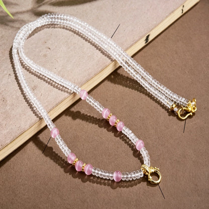 Mulstio Empowerment Cat Eye Stone Clear Quartz Beaded Choker Necklace for Women