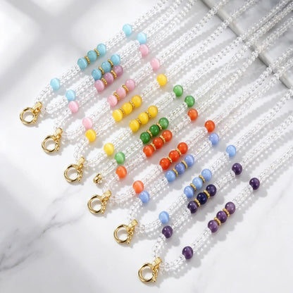Mulstio Empowerment Cat Eye Stone Clear Quartz Beaded Choker Necklace for Women