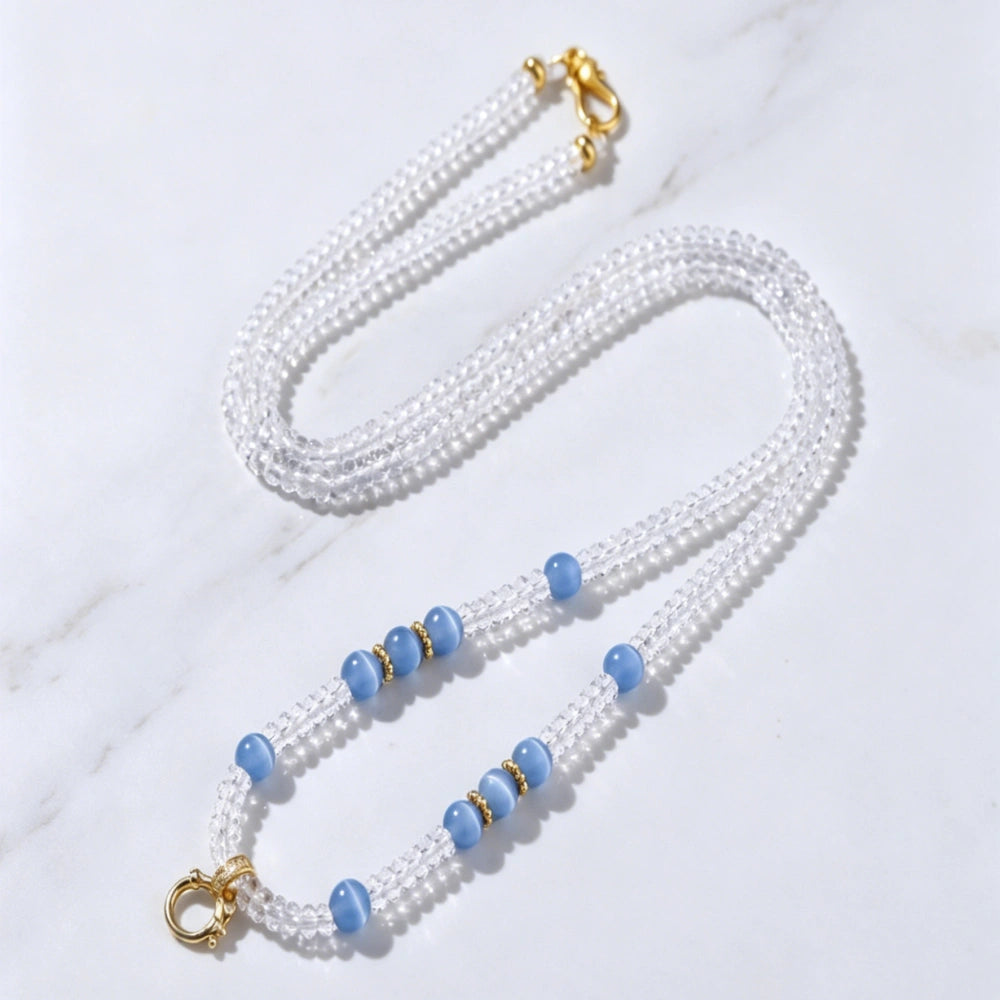 Mulstio Empowerment Cat Eye Stone Clear Quartz Beaded Choker Necklace for Women