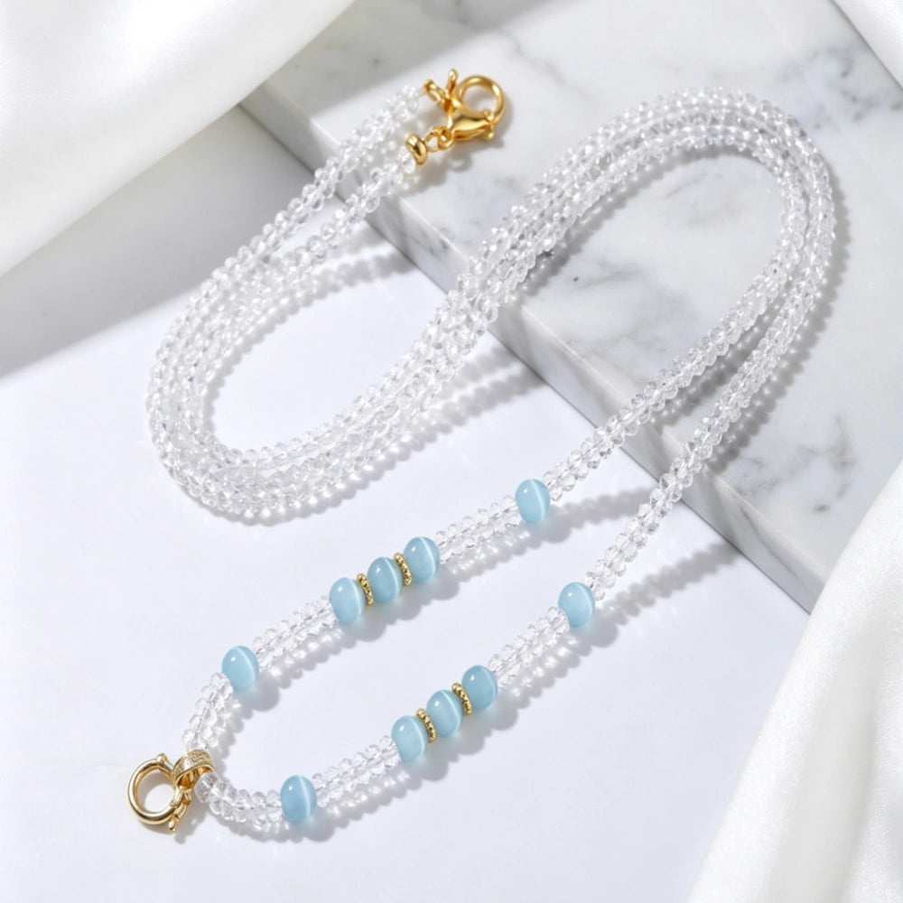 Mulstio Empowerment Cat Eye Stone Clear Quartz Beaded Choker Necklace for Women