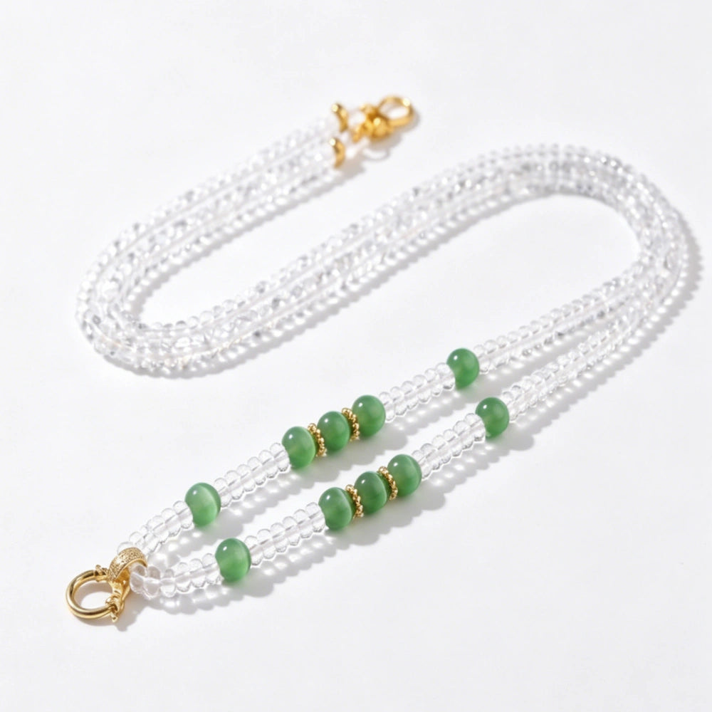 Mulstio Empowerment Cat Eye Stone Clear Quartz Beaded Choker Necklace for Women