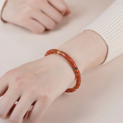 Mulstio Empowerment Bracelet Collection Nan Hong Agate Mo Yu and Hetian Jade Tablet Cut Talisman