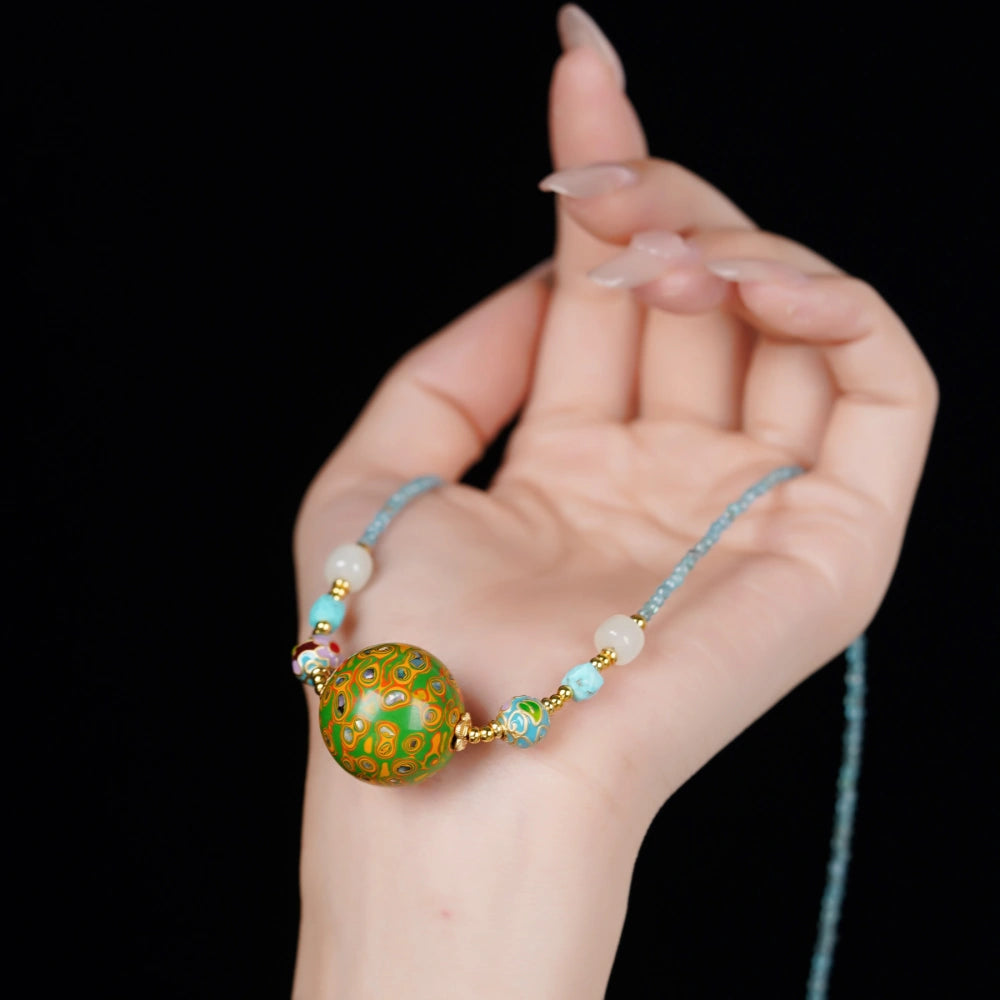 Mulstio Empowerment Lacquer Bead Necklace Mother of Pearl Healing Crystal Choker for Inner Harmony