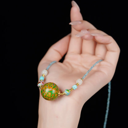 Mulstio Empowerment Lacquer Bead Necklace Mother of Pearl Healing Crystal Choker for Inner Harmony