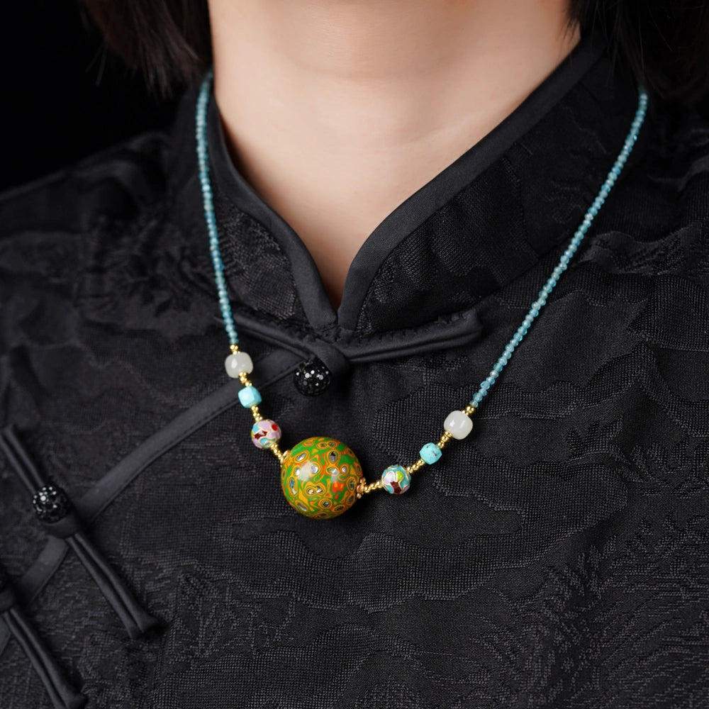 Mulstio Empowerment Lacquer Bead Necklace Mother of Pearl Healing Crystal Choker for Inner Harmony