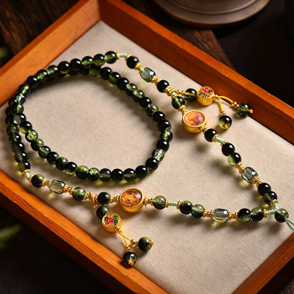 Mulstio Lord Wuye Thangka Empowering Necklace Healing Crackle Crystal Spiritual Protection Amulet