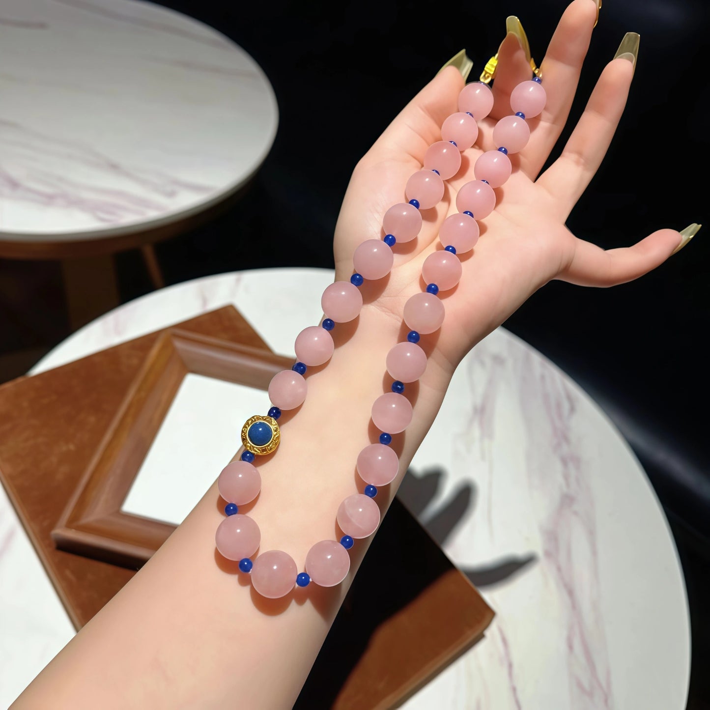 Rose Quartz Lapis Lazuli Elastic Necklace Bracelet