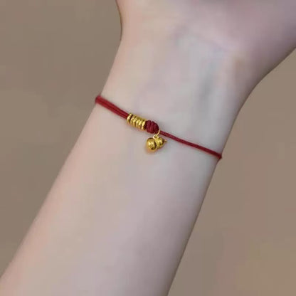 Gold Gourd Pendant String Bracelet / Anklet (Cotton, Copper) - Metal Element, Prosperity & Protection