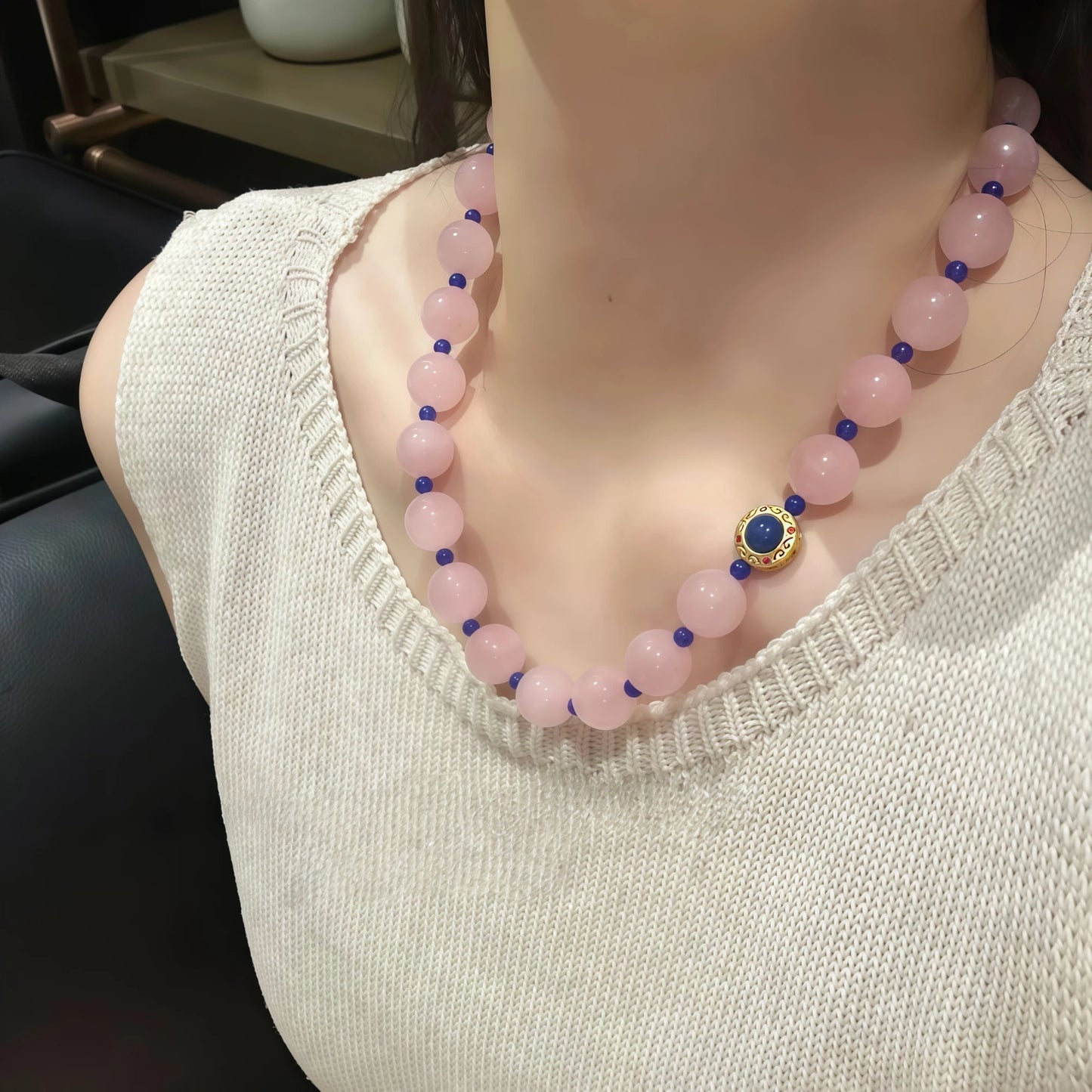 Rose Quartz Lapis Lazuli Elastic Necklace Bracelet