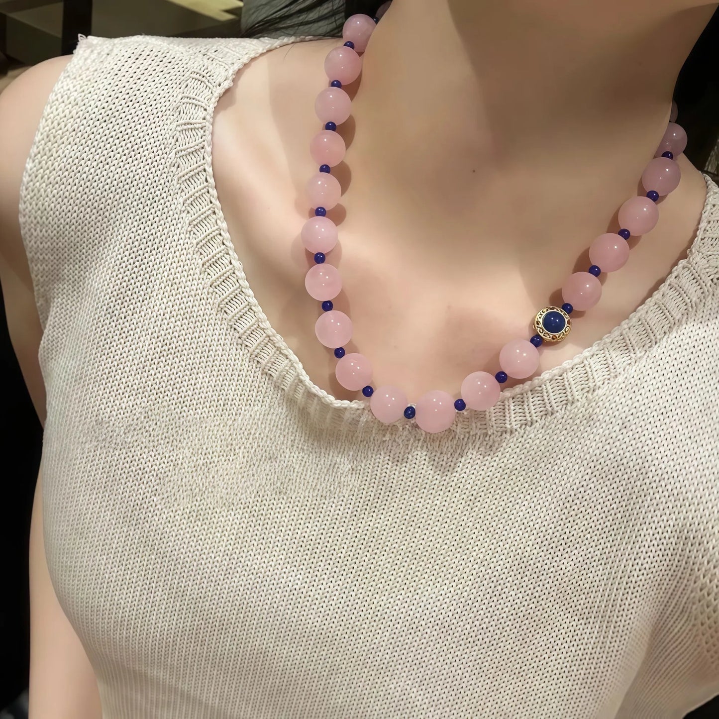 Rose Quartz Lapis Lazuli Elastic Necklace Bracelet