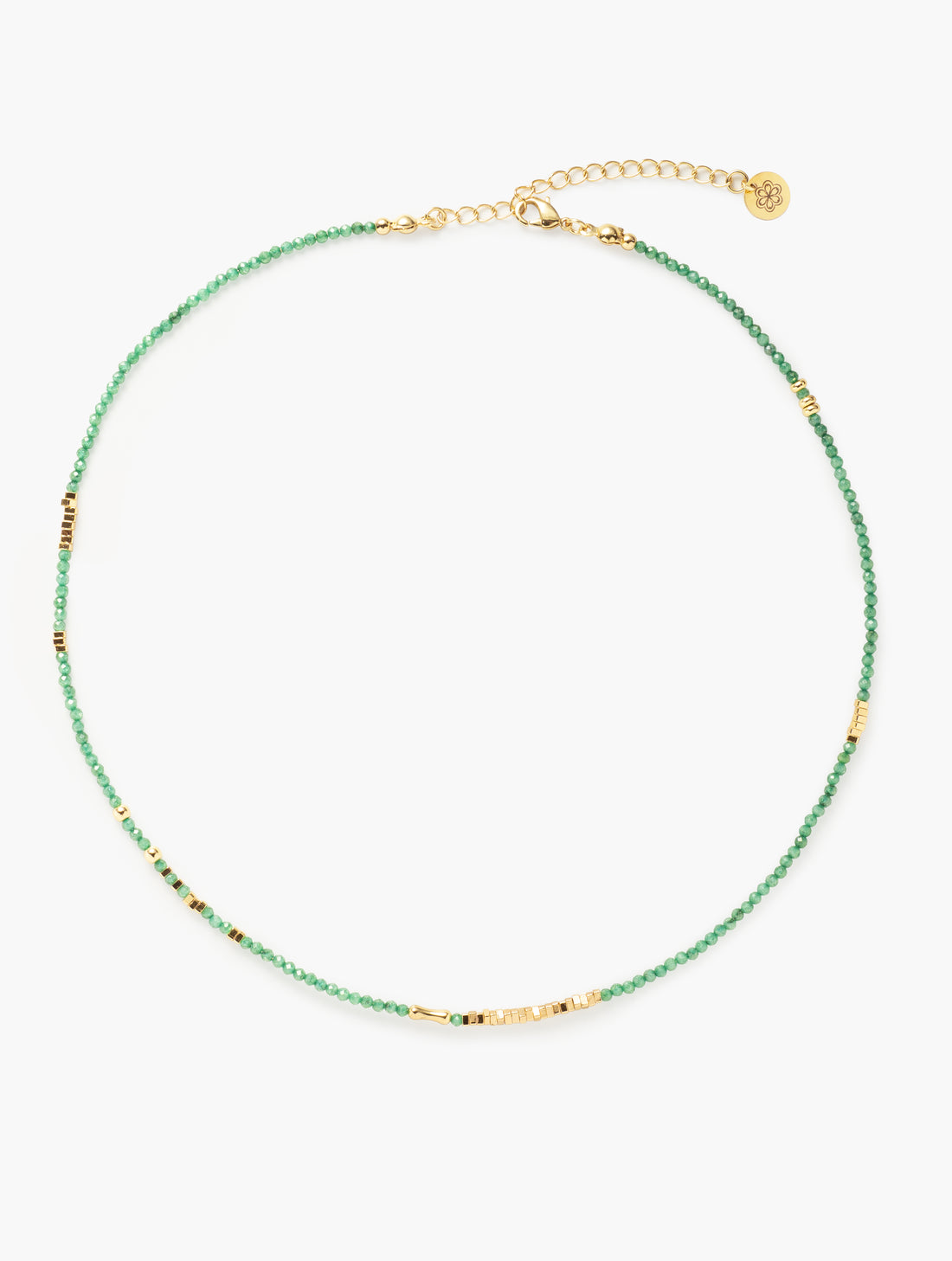Broken Gold Tiny Green Gemstone Beaded Choker