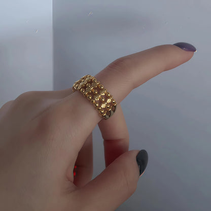 Honeycomb Retro Hollow Bead Adjustable Ring in Gold, Silver & Copper