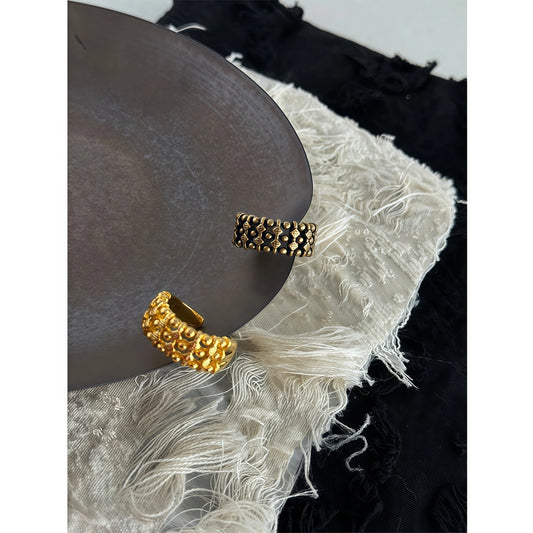 Honeycomb Retro Hollow Bead Adjustable Ring in Gold, Silver & Copper