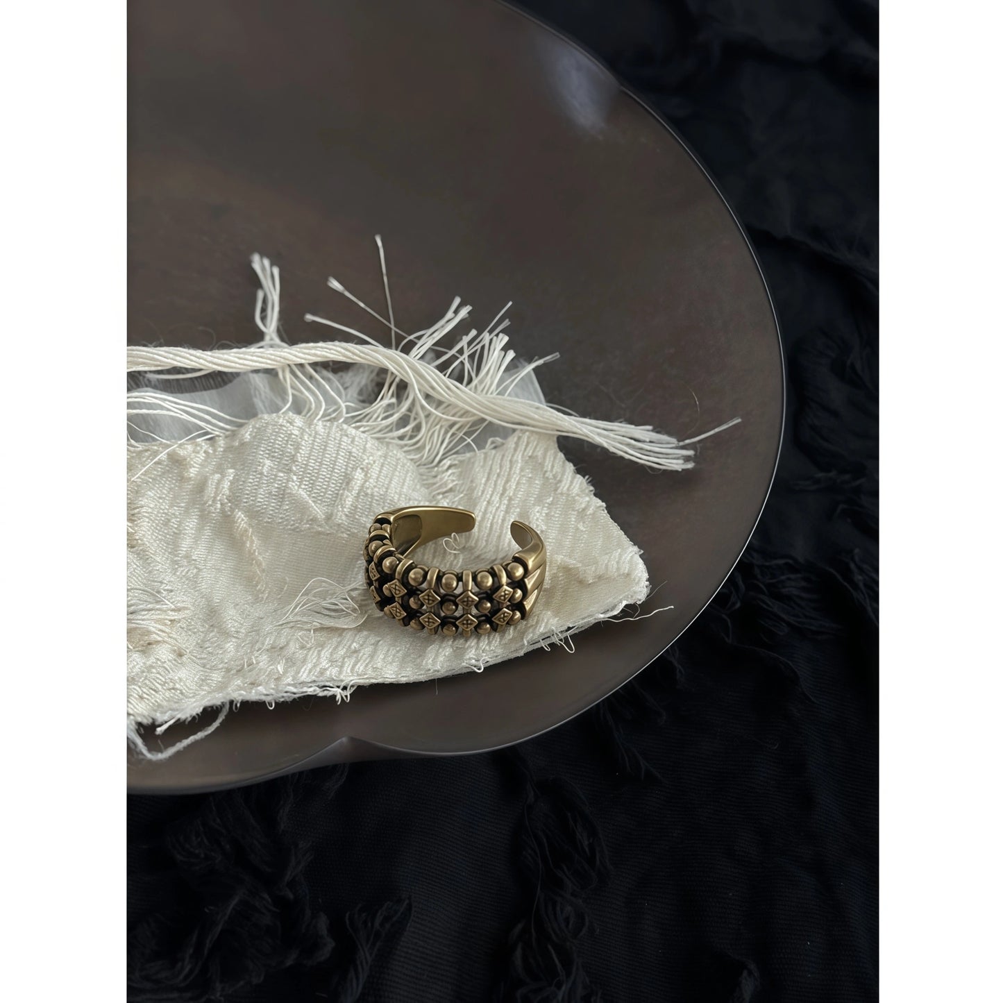 Honeycomb Retro Hollow Bead Adjustable Ring in Gold, Silver & Copper