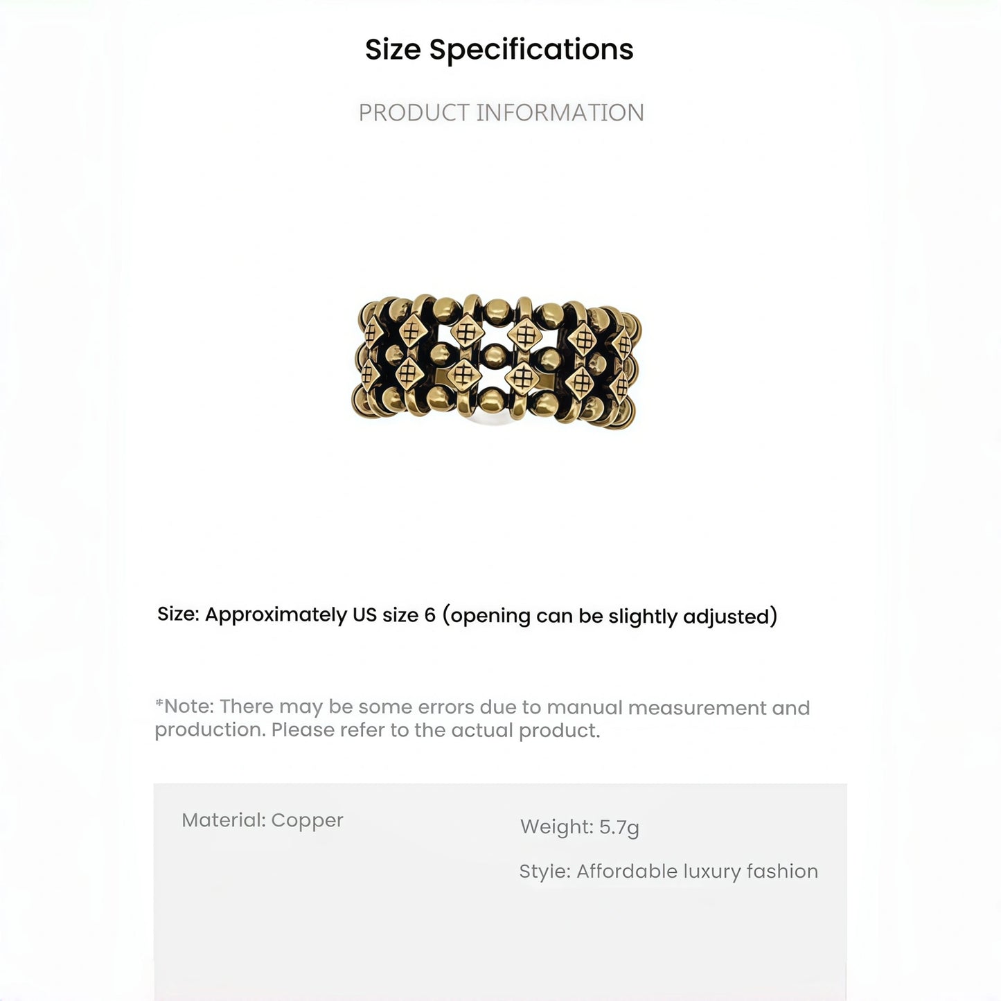Honeycomb Retro Hollow Bead Adjustable Ring in Gold, Silver & Copper