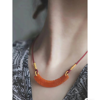 Nanhong Agate Necklace and Earrings Set with Vintage Carving