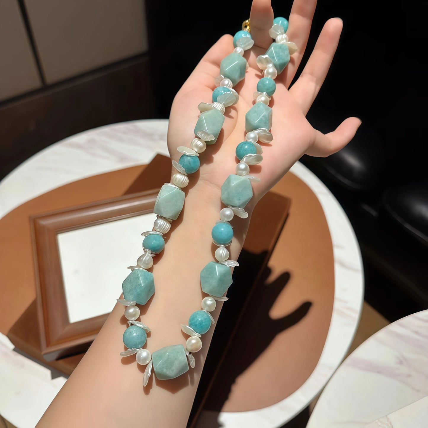 Amazonite Pearl Shell Mermaid Necklace