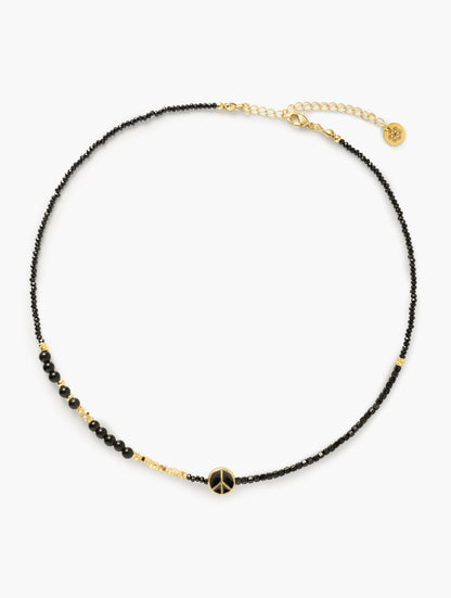 Peace Love Multifaceted Black Gemstone Choker