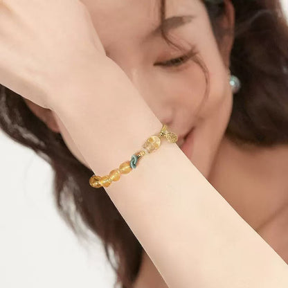 3D Pixiu Carved Citrine Asymmetric Woven Bracelet - Wealth Attraction & Protection, Adjustable