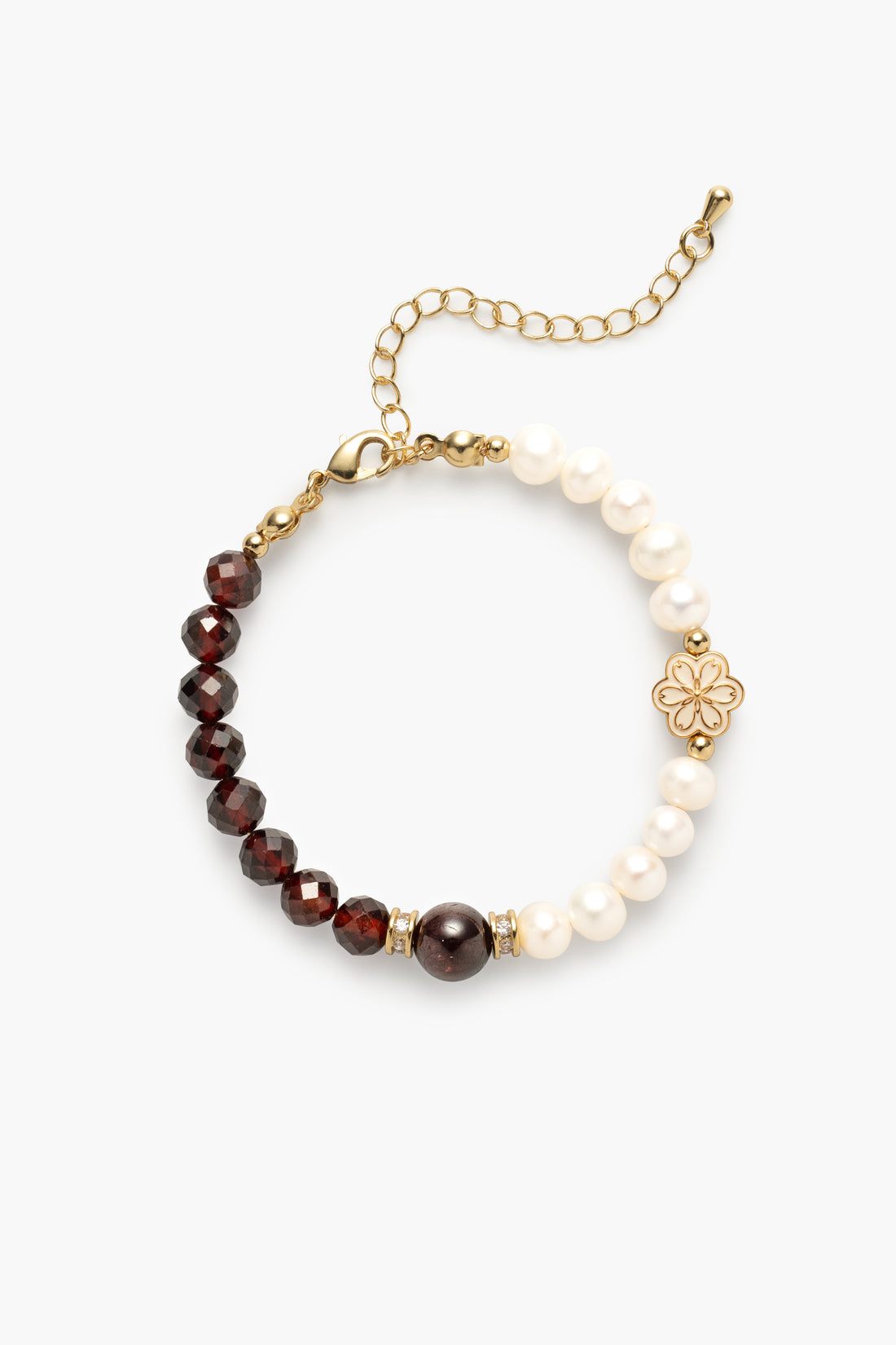 Birthstone Garnet Pearl Spliced Bracelet - JAN - Mulstio -1