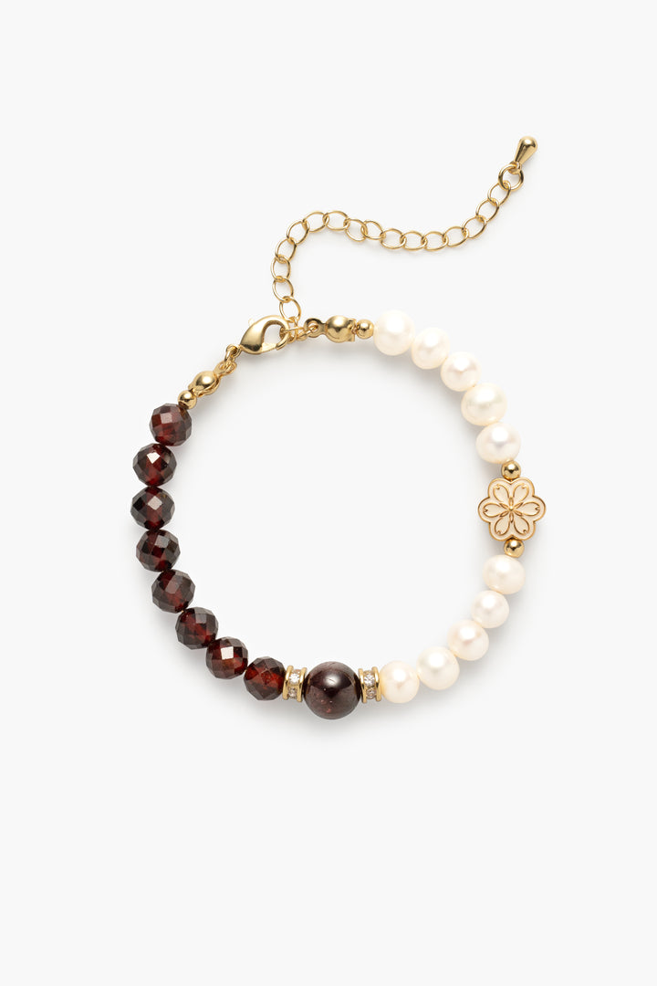 Birthstone Garnet Pearl Spliced Bracelet - JAN - Mulstio -1