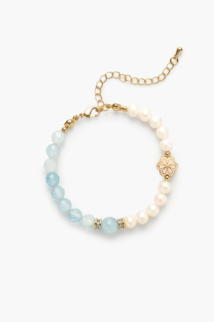 Birthstone Aquamarine Pearl Spliced Bracelet - MAR - Mulstio -1