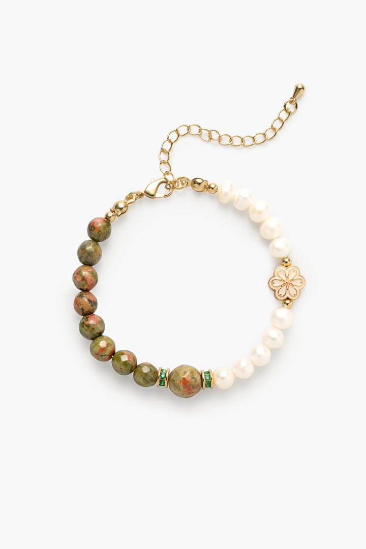 Birthstone Unakite Pearl Spliced Bracelet - MAY - Mulstio - 1