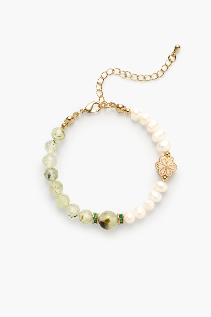 Birthstone Prehnite Pearl Spliced Bracelet - AUG - Mulstio -1