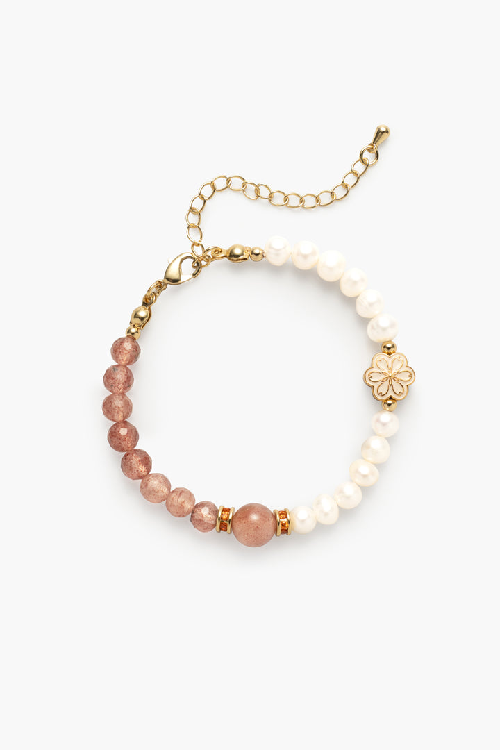 Birthstone Pink Strawberry Quartz Pearl Spliced Bracelet - OCT Mulstio -1 