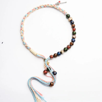 Tibetan Incense Ash Glass Double Tassel Handwoven Bracelet - 2 Color Options, Five Elements Balance, Protection & Purification
