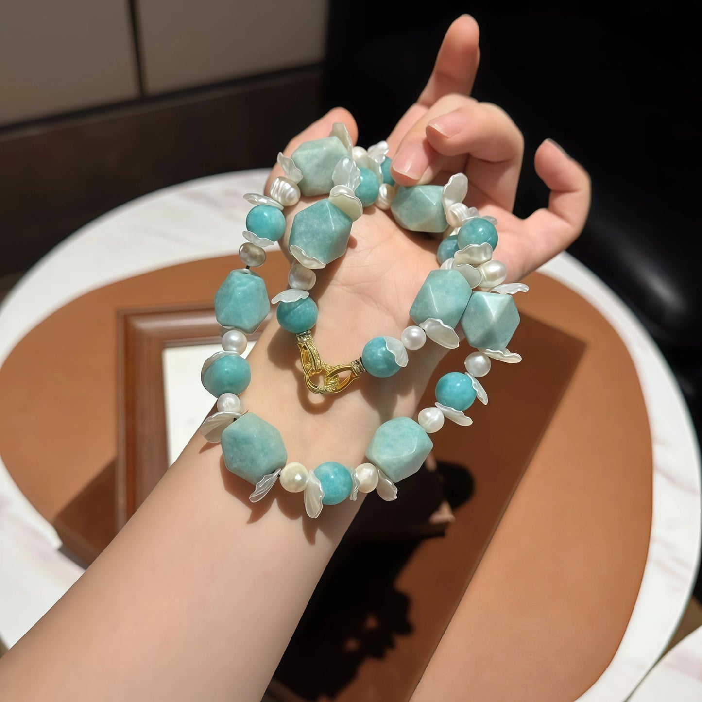 Amazonite Pearl Shell Mermaid Necklace