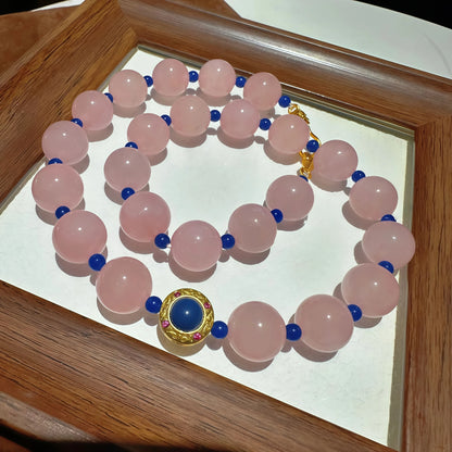 Rose Quartz Lapis Lazuli Elastic Necklace Bracelet