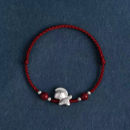999 Silver Little Horse Cinnabar Bead Lucky Fortune String Bracelet / Anklet (3 Colors) - Metal Element, Prosperity & Good Luck