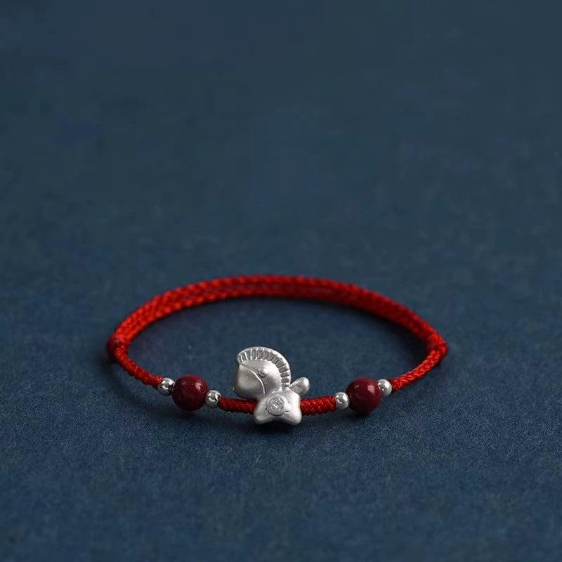 999 Silver Little Horse Cinnabar Bead Lucky Fortune String Bracelet / Anklet (3 Colors) - Metal Element, Prosperity & Good Luck