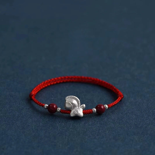 999 Silver Little Horse Cinnabar Bead Lucky Fortune String Bracelet / Anklet (3 Colors) - Metal Element, Prosperity & Good Luck