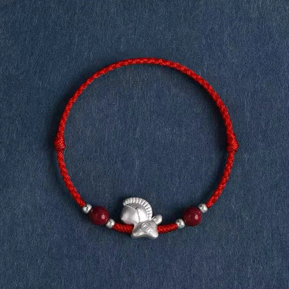 999 Silver Little Horse Cinnabar Bead Lucky Fortune String Bracelet / Anklet (3 Colors) - Metal Element, Prosperity & Good Luck