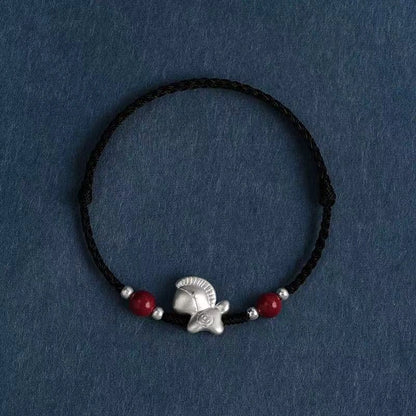 999 Silver Little Horse Cinnabar Bead Lucky Fortune String Bracelet / Anklet (3 Colors) - Metal Element, Prosperity & Good Luck