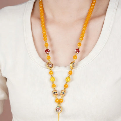 Mulstio Ethnic Agate Energy Necklace Tibetan Dzi Bead Thangka Element Empowerment Jewelry for Women