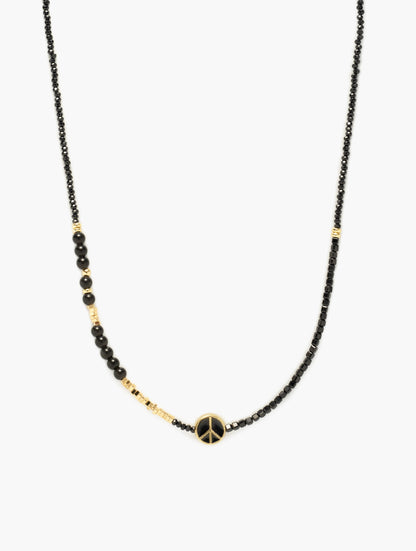 Peace Love Multifaceted Black Gemstone Choker