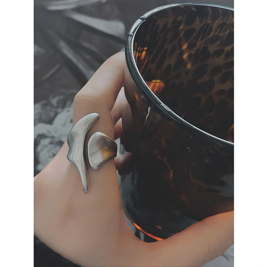 Abstract River Design Matte Silver Adjustable Ring
