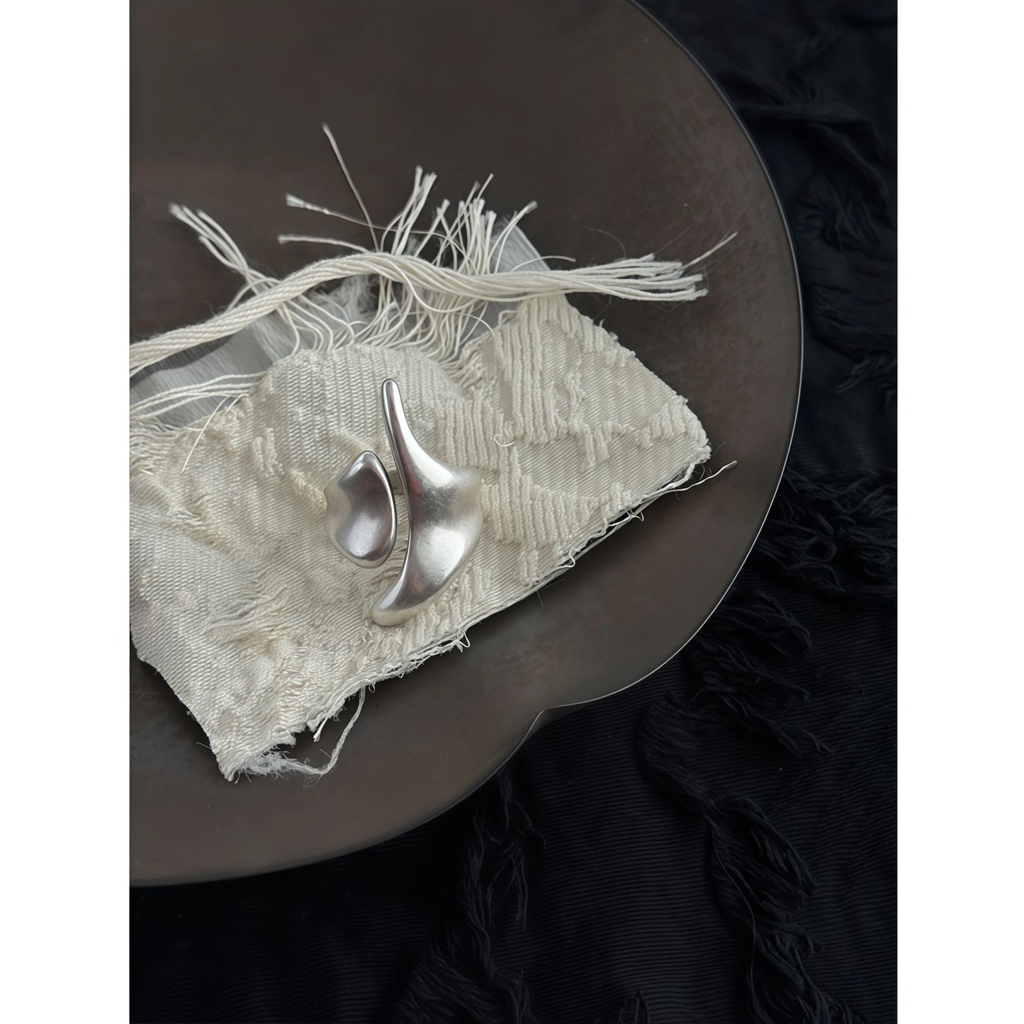 Abstract River Design Matte Silver Adjustable Ring