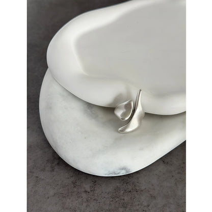 Abstract River Design Matte Silver Adjustable Ring