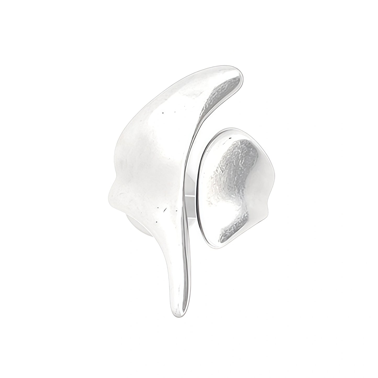 Abstract River Design Matte Silver Adjustable Ring