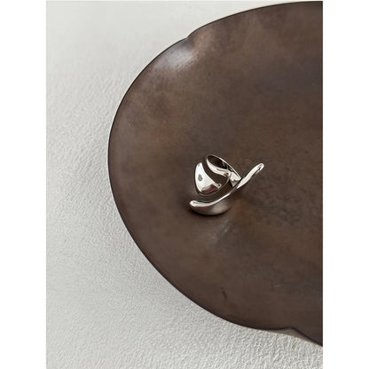 Abstract River Design Matte Silver Adjustable Ring