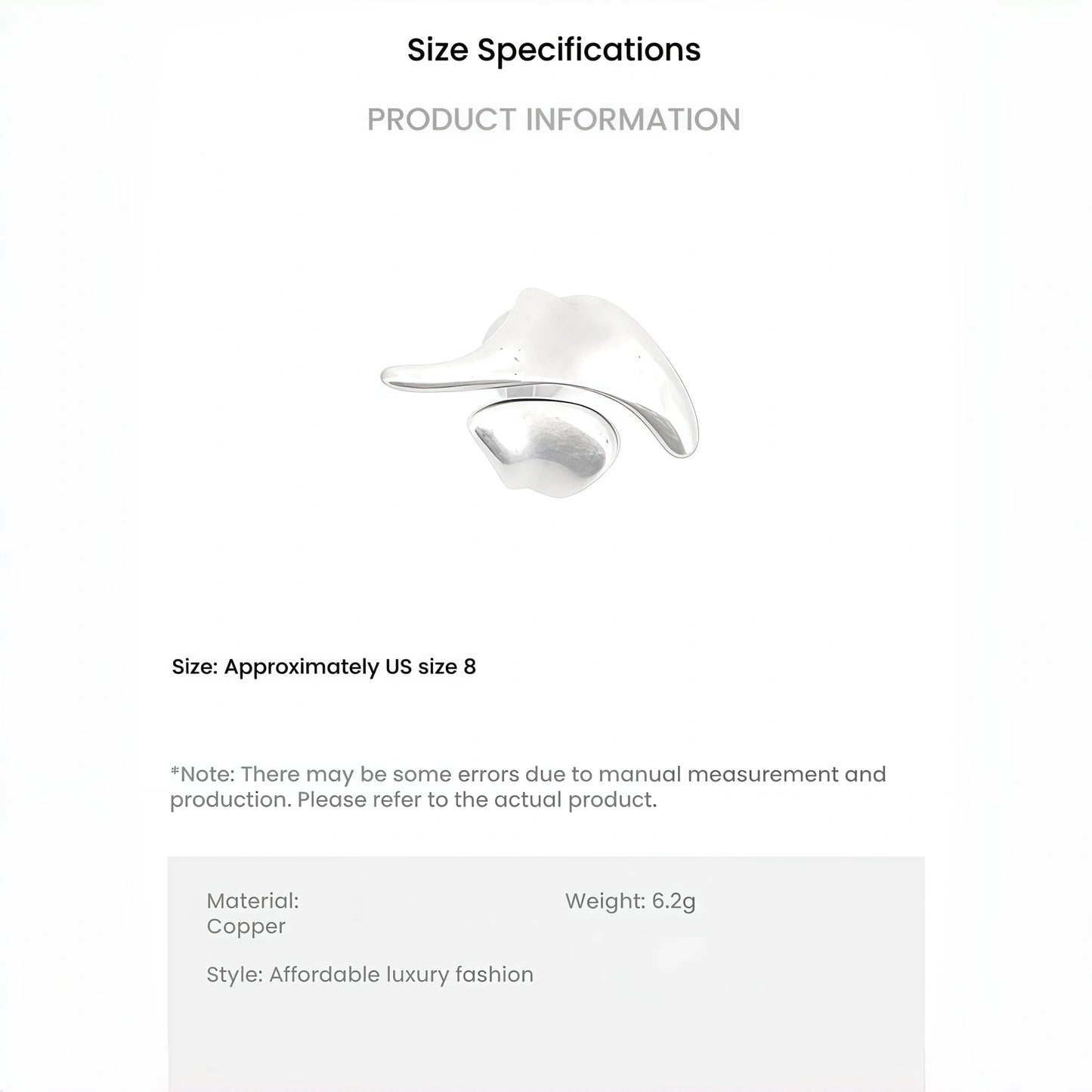 Abstract River Design Matte Silver Adjustable Ring