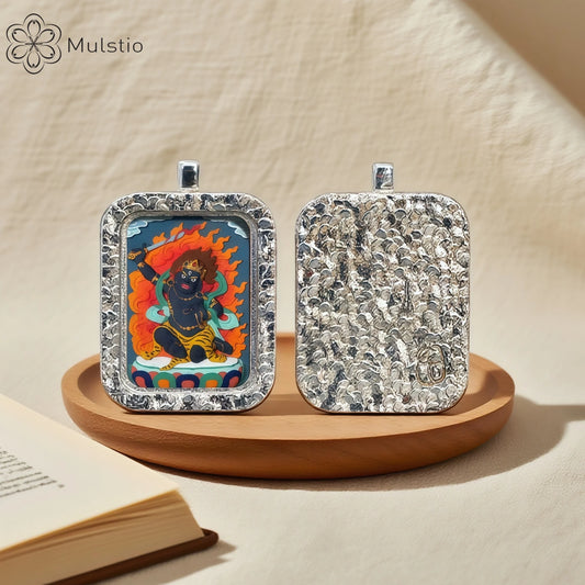 Acala Vidyārāja Silver Handmade Thangka Pendant - Immovable Protection Talisman