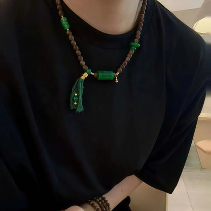 Agarwood Green Jade Bamboo Tassel Necklace Bracelet