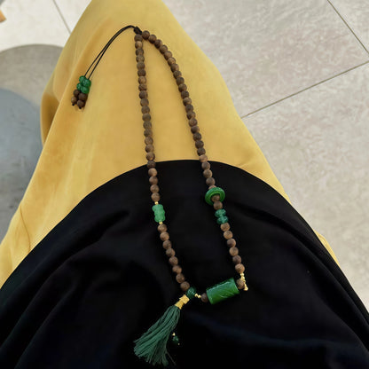 Agarwood Green Jade Bamboo Tassel Necklace Bracelet