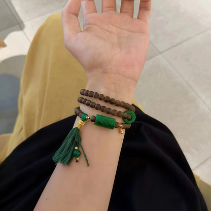 Agarwood Green Jade Bamboo Tassel Necklace Bracelet